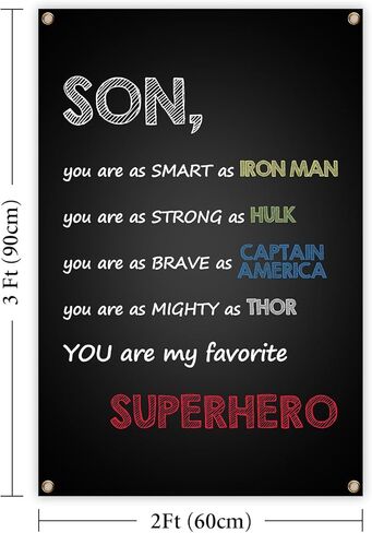 لوحة فنية جدارية تحفيزية - "Son You Are My Favorite Superhero" - ملصق جمالي مقاس 2 × 3 قدم لغرفة الأولاد، والمنزل، وهدايا ديكور حائط المدرسة in Kuwait