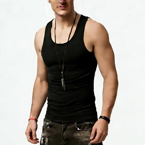 Men's Stringer Tank Tops, Cotton Sleeveless Gym Workout Vest, Scoop Neck Fitness Muscle T Shirts in Saudi Arabia