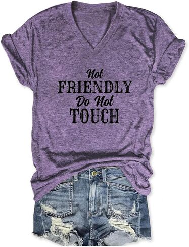 Not Friendly Do Not Touch Shirt Women Funny V Neck Graphic Tees Humor Sarcastic T-Shirt Casual Short Sleeve Top in Saudi Arabia