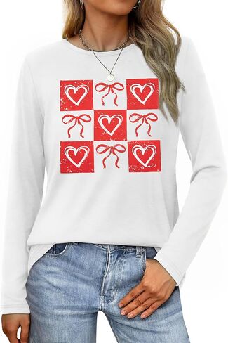 Valentines Shirt Women Love Heart Long Sleeve Shirts Valentine's Day Lover Crewneck Top in Saudi Arabia