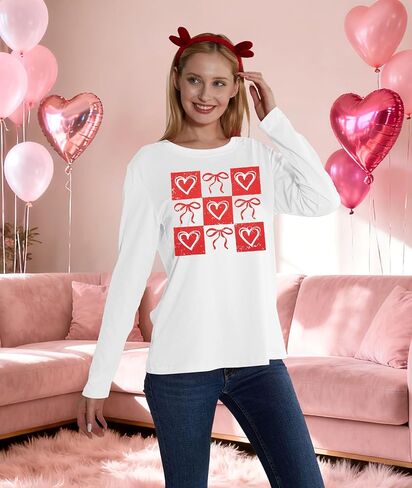 Valentines Shirt Women Love Heart Long Sleeve Shirts Valentine's Day Lover Crewneck Top in Saudi Arabia