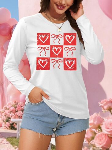Valentines Shirt Women Love Heart Long Sleeve Shirts Valentine's Day Lover Crewneck Top in Saudi Arabia