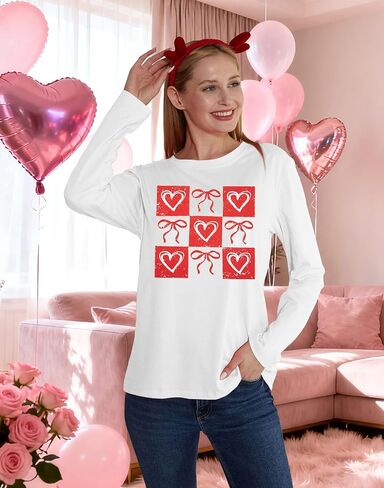 Valentines Shirt Women Love Heart Long Sleeve Shirts Valentine's Day Lover Crewneck Top in Saudi Arabia