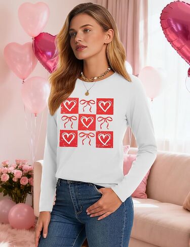 Valentines Shirt Women Love Heart Long Sleeve Shirts Valentine's Day Lover Crewneck Top in Saudi Arabia