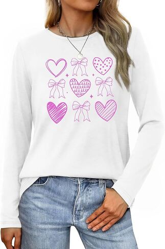 Valentines Shirt Women Love Heart Long Sleeve Shirts Valentine's Day Lover Crewneck Top in Saudi Arabia