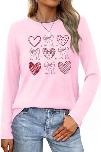 Valentines Shirt Women Love Heart Long Sleeve Shirts Valentine's Day Lover Crewneck Top in Saudi Arabia
