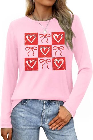 Valentines Shirt Women Love Heart Long Sleeve Shirts Valentine's Day Lover Crewneck Top in Saudi Arabia