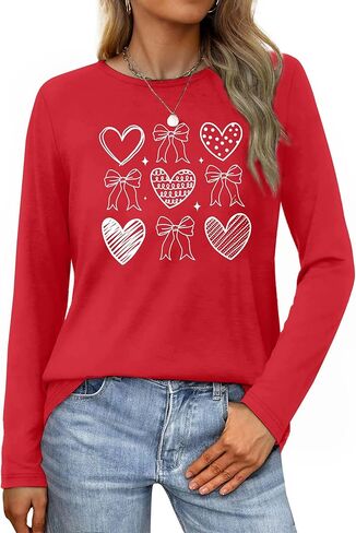 Valentines Shirt Women Love Heart Long Sleeve Shirts Valentine's Day Lover Crewneck Top in Saudi Arabia