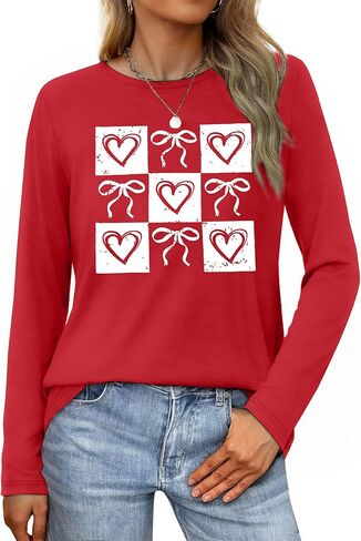 Valentines Shirt Women Love Heart Long Sleeve Shirts Valentine's Day Lover Crewneck Top in Saudi Arabia