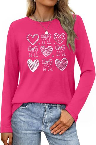 Valentines Shirt Women Love Heart Long Sleeve Shirts Valentine's Day Lover Crewneck Top in Saudi Arabia