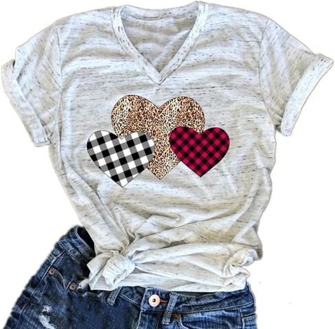 Yimoya Womens Cheetah Print Valentine Shirts Cute Buffalo Love Heart XOXO Graphic Tees Gifts in Saudi Arabia