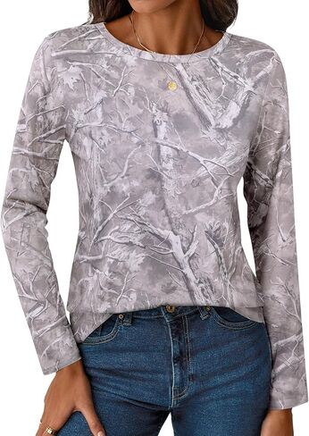 SOFIA'S CHOICE Womens Camo Shirt Crewneck Long Sleeve T Shirt Maple Leaf Print Casual Tee in Saudi Arabia