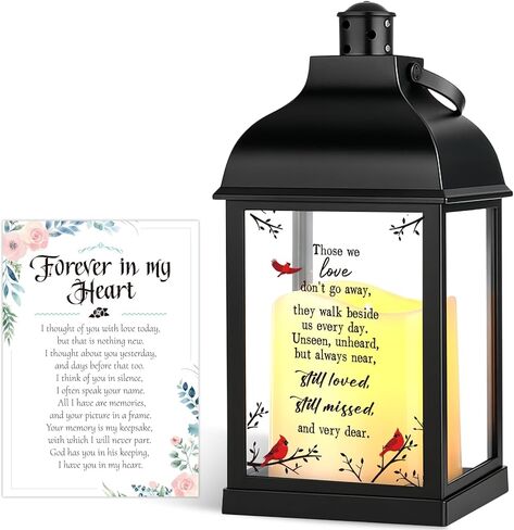 Baquler 1 Pcs Memorial Lantern Gifts with Card Bereavement Gift for Loss of Loved One Remembrance Sympathy White Handle Memory Lantern Presents with LED Candle and Card, Battery Included(Modern) in Kuwait
