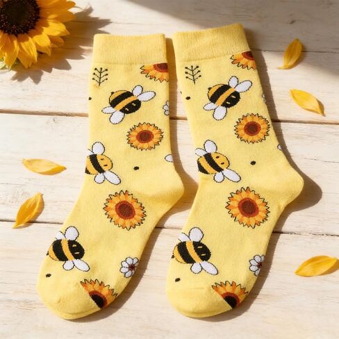 2 Pairs Women's Bee & Sunflower Crew Socks，Funny Cute Cotton Crew Socks for Honeybee Lover Holiday Birthday Gifts in Saudi Arabia