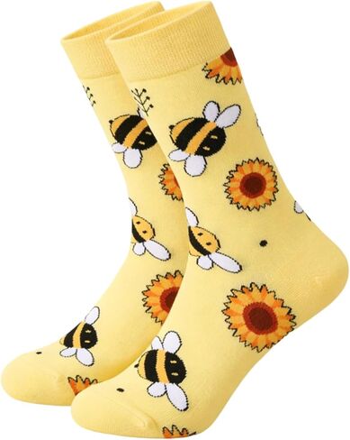 2 Pairs Women's Bee & Sunflower Crew Socks，Funny Cute Cotton Crew Socks for Honeybee Lover Holiday Birthday Gifts in Saudi Arabia