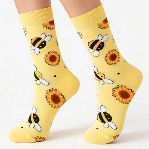 2 Pairs Women's Bee & Sunflower Crew Socks，Funny Cute Cotton Crew Socks for Honeybee Lover Holiday Birthday Gifts in Saudi Arabia