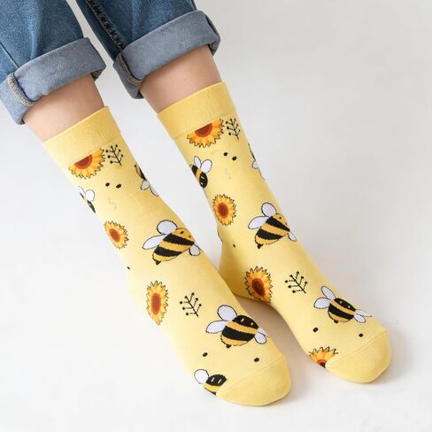 2 Pairs Women's Bee & Sunflower Crew Socks，Funny Cute Cotton Crew Socks for Honeybee Lover Holiday Birthday Gifts in Saudi Arabia
