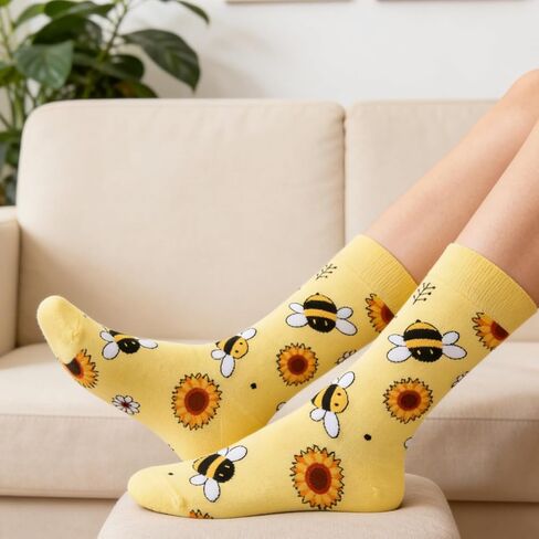 2 Pairs Women's Bee & Sunflower Crew Socks，Funny Cute Cotton Crew Socks for Honeybee Lover Holiday Birthday Gifts in Saudi Arabia