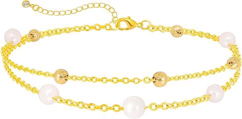 SELFROSE Pearl Bracelets for Women Trendy,14K Gold Plated Dainty Gold Bracelet Cute Womens Bracelet Stack Pearl Bead Chain Bracelets for Women Non Tarnish Jewelry in Saudi Arabia