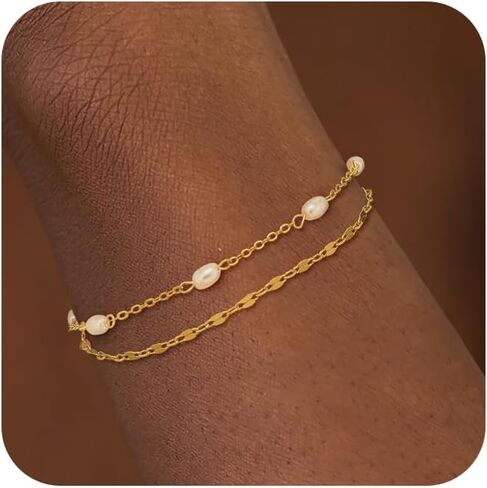 SELFROSE Pearl Bracelets for Women Trendy,14K Gold Plated Dainty Gold Bracelet Cute Womens Bracelet Stack Pearl Bead Chain Bracelets for Women Non Tarnish Jewelry in Saudi Arabia