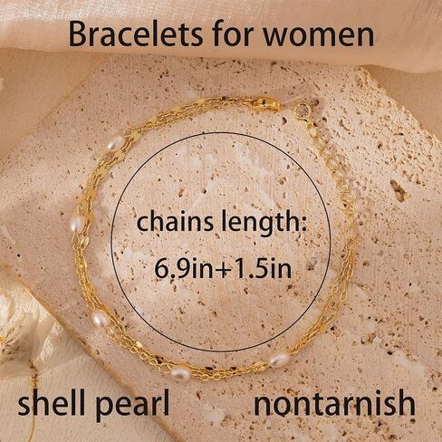SELFROSE Pearl Bracelets for Women Trendy,14K Gold Plated Dainty Gold Bracelet Cute Womens Bracelet Stack Pearl Bead Chain Bracelets for Women Non Tarnish Jewelry in Saudi Arabia