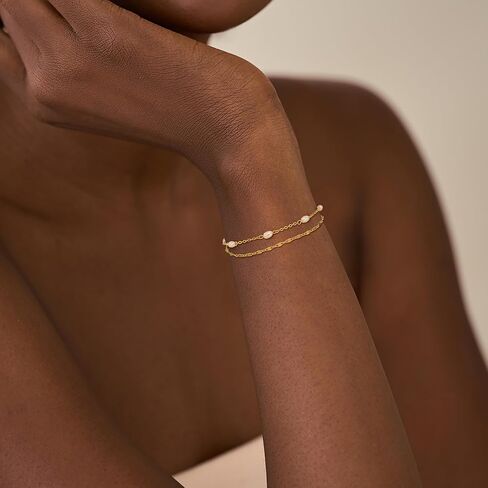 SELFROSE Pearl Bracelets for Women Trendy,14K Gold Plated Dainty Gold Bracelet Cute Womens Bracelet Stack Pearl Bead Chain Bracelets for Women Non Tarnish Jewelry in Saudi Arabia