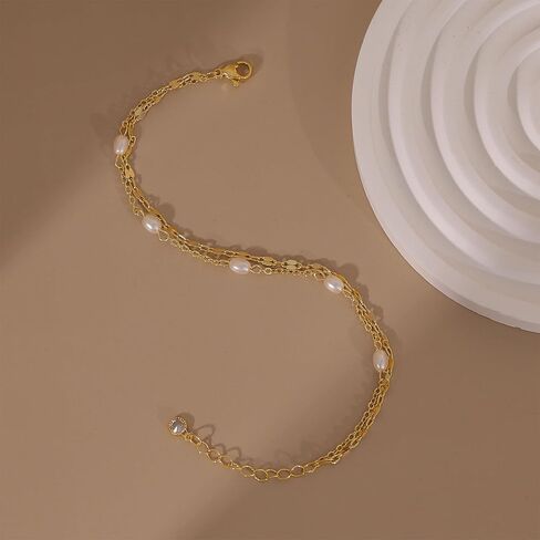 SELFROSE Pearl Bracelets for Women Trendy,14K Gold Plated Dainty Gold Bracelet Cute Womens Bracelet Stack Pearl Bead Chain Bracelets for Women Non Tarnish Jewelry in Saudi Arabia