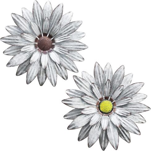 WKHOMEDECO Galvanized Farmhouse Metal Flowers Wall Decor Inspirational,Wall Decor Hanging for Indoor Outdoor Home Bedroom Living Room Office Porch Patio Garden Fence 13Inch,Handmade Gift, Set of 2 in Saudi Arabia