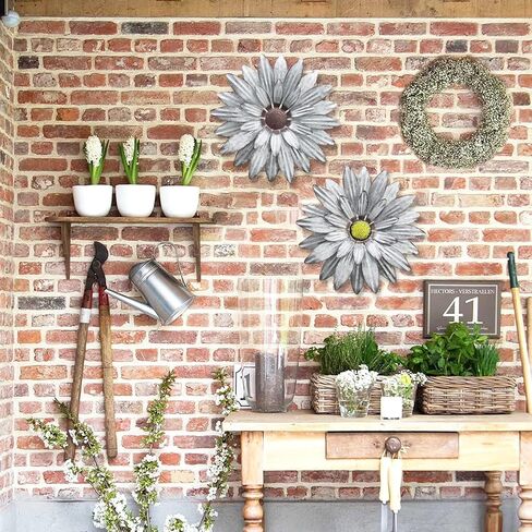 WKHOMEDECO Galvanized Farmhouse Metal Flowers Wall Decor Inspirational,Wall Decor Hanging for Indoor Outdoor Home Bedroom Living Room Office Porch Patio Garden Fence 13Inch,Handmade Gift, Set of 2 in Saudi Arabia