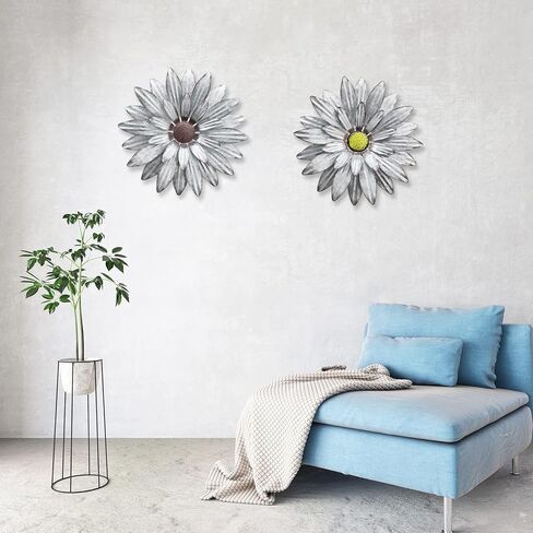 WKHOMEDECO Galvanized Farmhouse Metal Flowers Wall Decor Inspirational,Wall Decor Hanging for Indoor Outdoor Home Bedroom Living Room Office Porch Patio Garden Fence 13Inch,Handmade Gift, Set of 2 in Saudi Arabia