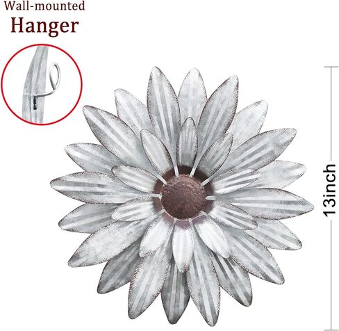 WKHOMEDECO Galvanized Farmhouse Metal Flowers Wall Decor Inspirational,Wall Decor Hanging for Indoor Outdoor Home Bedroom Living Room Office Porch Patio Garden Fence 13Inch,Handmade Gift, Set of 2 in Saudi Arabia