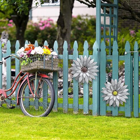 WKHOMEDECO Galvanized Farmhouse Metal Flowers Wall Decor Inspirational,Wall Decor Hanging for Indoor Outdoor Home Bedroom Living Room Office Porch Patio Garden Fence 13Inch,Handmade Gift, Set of 2 in Saudi Arabia