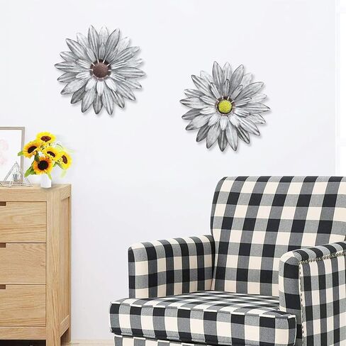 WKHOMEDECO Galvanized Farmhouse Metal Flowers Wall Decor Inspirational,Wall Decor Hanging for Indoor Outdoor Home Bedroom Living Room Office Porch Patio Garden Fence 13Inch,Handmade Gift, Set of 2 in Saudi Arabia