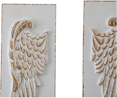 SOFE 2 Pcs Vintage Wood Carved Gold Angel Wings Wall Decor, 16 Inches Tall Wall Sculpture, 3D Art Wall Decor Distressed White for Home Bedroom, Hotel, Cafe, Office in Saudi Arabia