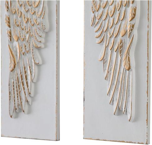 SOFE 2 Pcs Vintage Wood Carved Gold Angel Wings Wall Decor, 16 Inches Tall Wall Sculpture, 3D Art Wall Decor Distressed White for Home Bedroom, Hotel, Cafe, Office in Saudi Arabia