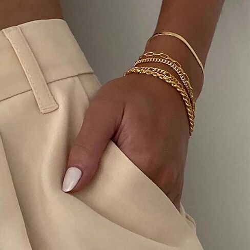 Gold Bracelets for Women Waterproof, 14K Real Gold Jewelry Sets for Women Trendy Thin Dainty Stackable Cuban Link Paperclip Chain Bracelet Pack Fashion Accessories Gifts for Womens in Saudi Arabia