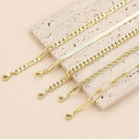 Gold Bracelets for Women Waterproof, 14K Real Gold Jewelry Sets for Women Trendy Thin Dainty Stackable Cuban Link Paperclip Chain Bracelet Pack Fashion Accessories Gifts for Womens in Saudi Arabia