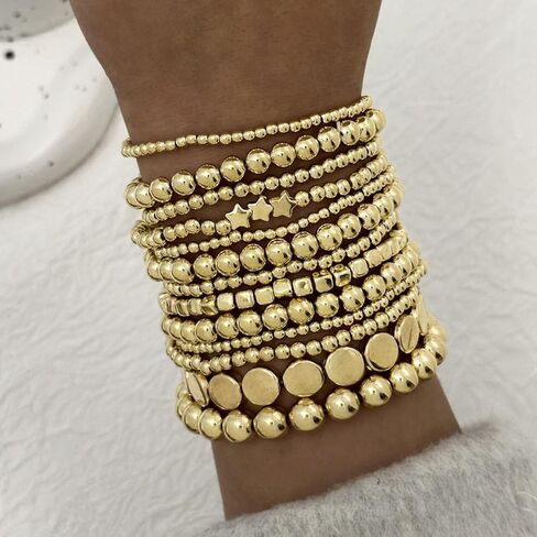 Beaded Bracelet Stack for Women Gold Jewelry Stackable Bead Layered Wristwear Summer Fashion Minimalist Accessories in Saudi Arabia