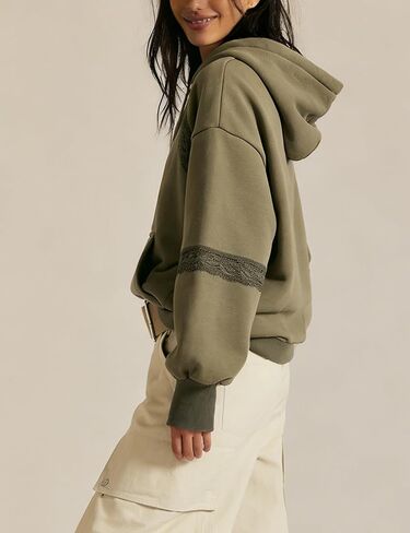 TIQOJE Women’s Oversized Hoodie Lace Patchwork Sweatshirt Long Sleeve Pullover Tops Fall Fashion Outfits in Saudi Arabia