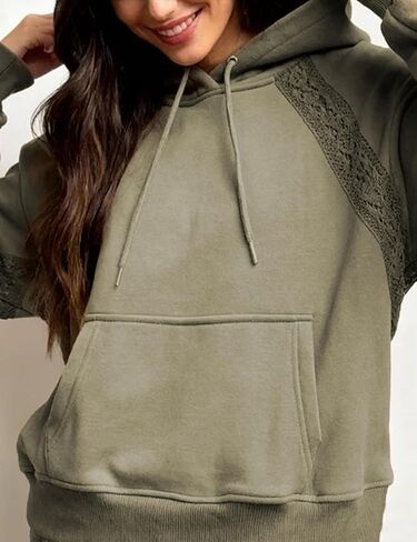 TIQOJE Women’s Oversized Hoodie Lace Patchwork Sweatshirt Long Sleeve Pullover Tops Fall Fashion Outfits in Saudi Arabia