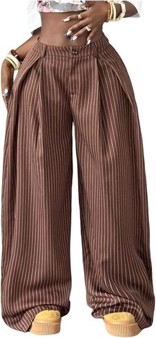 Milumia Women's Striped Pleated Wide Leg Pants Y2k Low Waisted Oversized Baggy Trousers Streetwear in Saudi Arabia