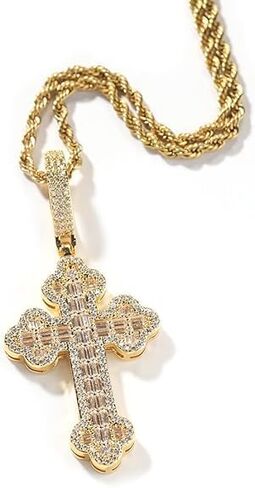 POKOKORR Iced Out Cross Pendant Necklace, White Gold Plated, Cubic Zirconia, Rope Chain, Hip Hop Faith Style, Unisex 3mm Pendant 24inch in Saudi Arabia