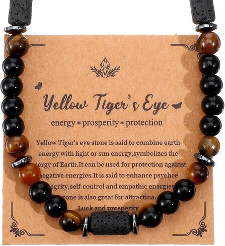 DOPENSPI Beaded Mens Necklace, 20.8 Inch Men's Tiger Eye Stone Hematite Black Lava Beaded Necklace Mens Charm Men's Jewellery Gifts for Birthday Christmas Father's Day in Saudi Arabia