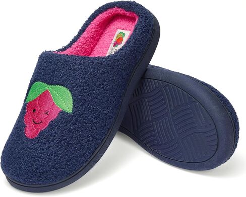 Fruit of the Loom Womens Memory Foam Slippers, Sherpa Lined Indoor/Outdoor House Shoes with Cute Grape Design, Cozy Fluffy Gift for Girls in Saudi Arabia