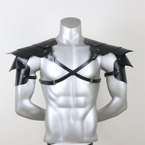 Sexy Men's Medieval Retro Punk Arm Guards and Shoulders PU Leather Renaissance Carnival Costumes Viking Cosplay Props(1) in Saudi Arabia