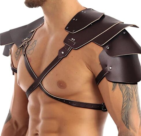 Sexy Men's Medieval Retro Punk Arm Guards and Shoulders PU Leather Renaissance Carnival Costumes Viking Cosplay Props(1) in Saudi Arabia