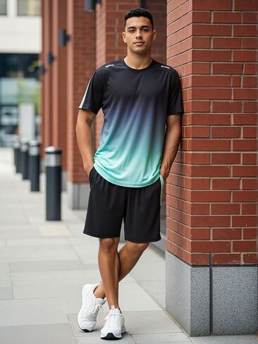 Men's Athletic Tracksuit Short Sleeve T-Shirt And Shorts Set For Gym, Running in Saudi Arabia