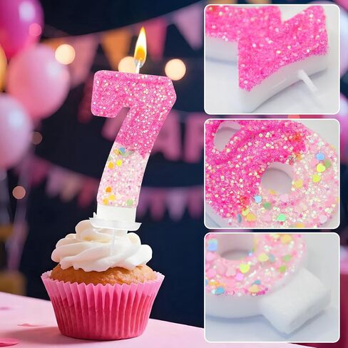 شموع أرقام عيد الميلاد الوردية من جينريا، 7 شموع، تزيين الكيك اللطيف، تزيين الكب كيك، مناسبة لاحتفالات الحفلات، ديكورات أعياد الميلاد (7) in Kuwait