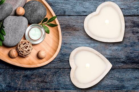 2 حزمة من الشموع الخشبية على شكل قلب، بيضاء ريفية معطرة، شمعة معطرة بشمع الصويا مصنوعة يدويًا، وعاء عجين مزرعة مزخرف بفتيل واحد للذكرى السنوية، الزفاف، هدايا عيد الميلاد in Kuwait