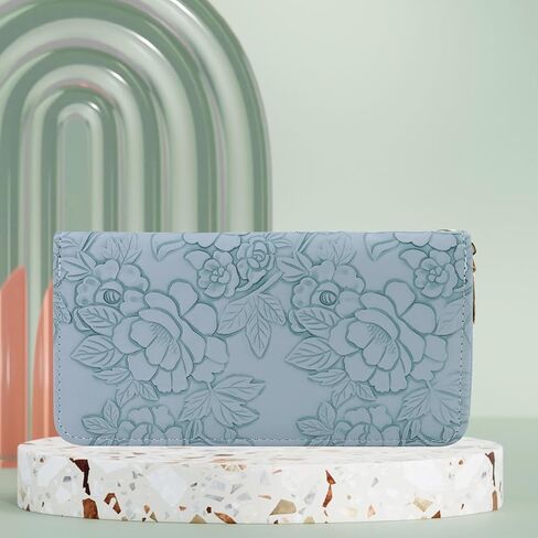 Womens Wallet, PU Material Zipper Wallets for Women, Long Wallet for Woman with Flower Patterns, Fashion Clutch Women Wallet for Travelling, Dating, Shopping(Pink) in Saudi Arabia